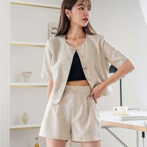 DAZY Button Front Coat & Slant Pocket Plicated Shorts